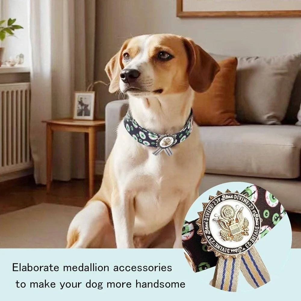Eyeball Print Dog Collar with Rose Gold Metal Buckle and Removable Badge